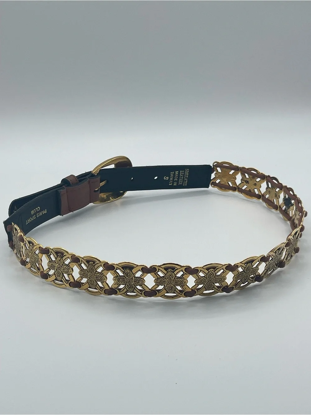 Vintage Paris Sport Club Gold Tone Floral Medallion Chain Belt - Size Small